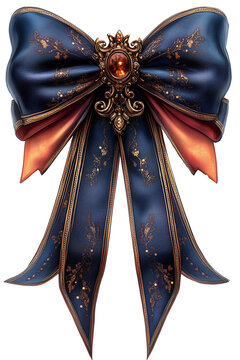 Blau orange Dekoschleife mit Brosche im retro Stil