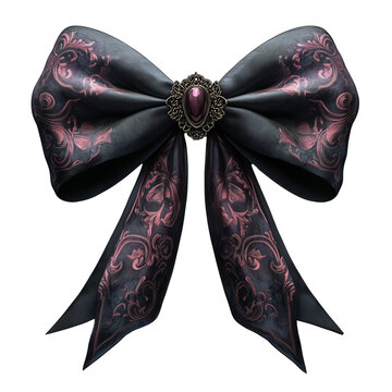 Edle Dekoschleife schwarz rot mit Brosche und  Ornament-Muster