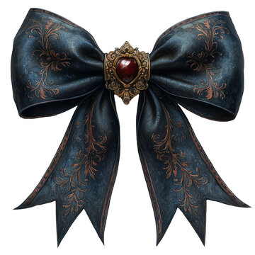 Edle nostalgische und stilvolle Dekoschleife dunkelblau mit Brosche und  Ornament-Muster