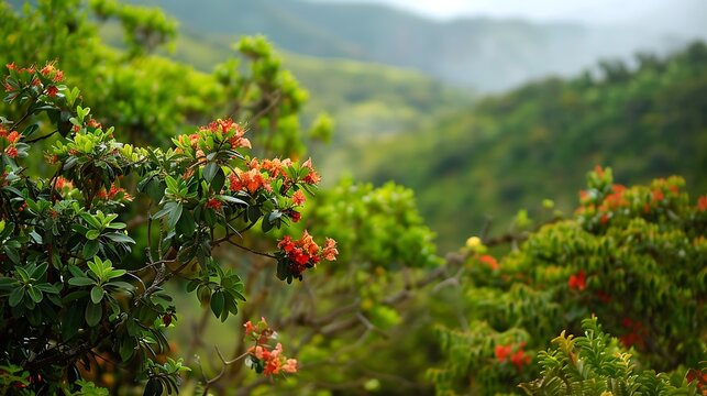 In the bushes on the road to chamarel greenery and closeup guave bushes