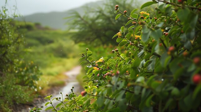 In the bushes on the road to chamarel greenery and closeup guave bushes