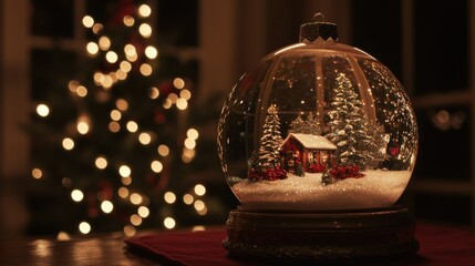 A Glass Christmas Ornament with a Miniature Winter Scene Inside