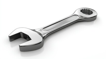 A Shiny Silver Wrench Isolated on a White Background
