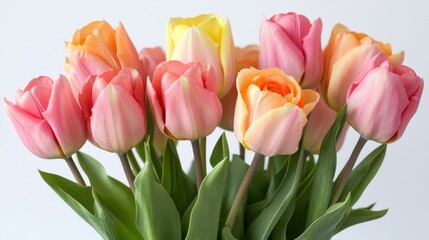 Fototapeta premium A Bouquet of Pastel Pink, Orange, and Yellow Tulips