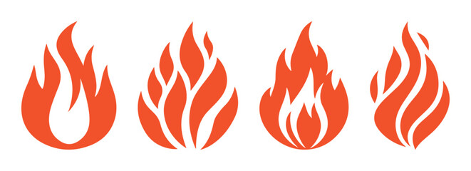 Fire icons. Fire flame symbol. Red hot fire, flame heat or spicy food symbol flat vector icon for apps and websites. Set of fire icons. Flame design of different shapes. Bonfire images. spicy food