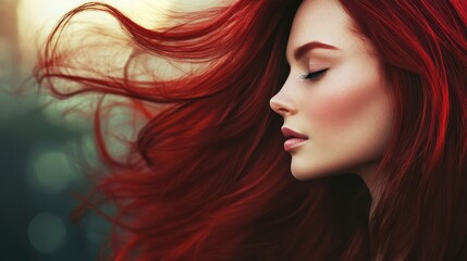 Naklejka premium Radiant Redhead Beauty with Flowing Hair in Urban Setting