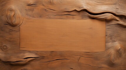 Horizontal texture of wooden plank with knots and grain patterns, featuring a rectangular carved central section, suitable for background or design template use in construction or carpentry projects.