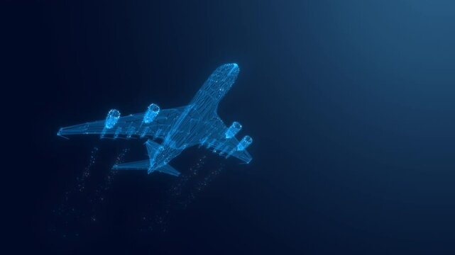 Seamless Loop Animation of 3D Wireframe Airplane, with Alpha Channel