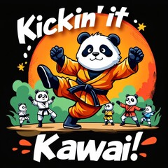 Fototapeta premium Kawaii Panda Martial Arts T-Shirt Design