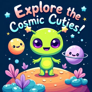 Kawaii Alien Character Zog Exploring Cosmic Cuties