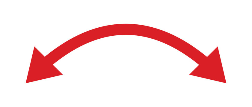 Dual sided arrow Vector in red color.  Semicircular curved wide short double ended arrow.  Dual semi circle arrow.  Vector illustration.