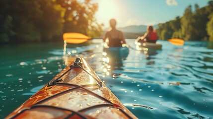 A group of friends are riding in a boat on a lake