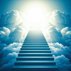 Staircase to heaven, 3D illustration of a spiritual path leading to paradise, symbolizing success and achievement through faith and perseverance
