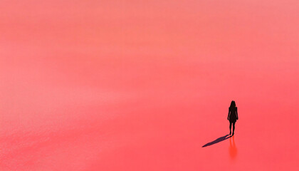 Use minimalistic settings where most of the frame is empty (negative space), and place the person in a small part of the image, creating a sense of isolation or contemplation within vast emptiness