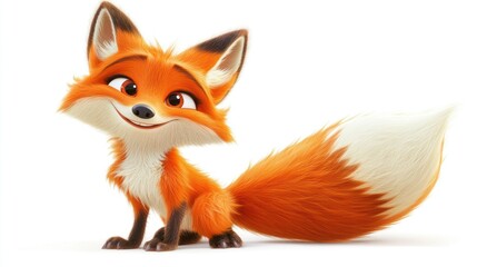Fototapeta premium A Friendly Cartoon Fox with a Big Smile and Fluffy Tail