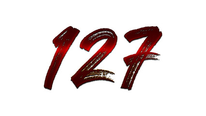 3D blood red number design of 127 on white background.