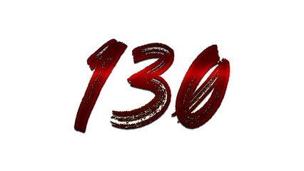 3D blood red number design of 130 on white background.