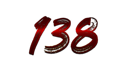 3D blood red number design of 138 on white background.