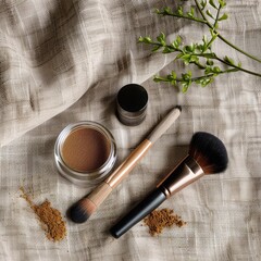 Natural beauty essentials rest elegantly on fabric, offering a glimpse into sustainable self-care.