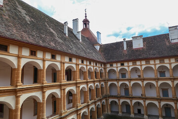 Lavish interior courtyard of Schloss Eggenberg in Graz, Styria, Austria, Europe. Baroque palace...