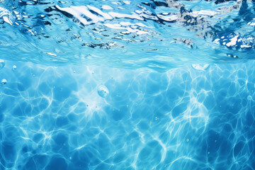 Processed collage of blue water waves texture in sunlight. Background for banner, backdrop