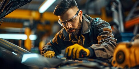 Mechanic Working on Car