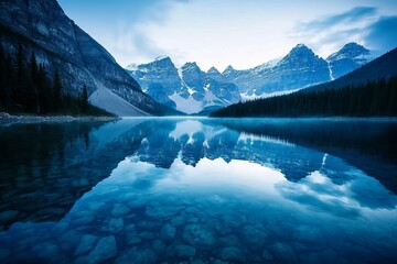 Serene mountain lake with clear reflections