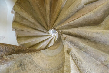 Unique perspective of double spiral staircase at Graz Castle, Styria, Austria. Marvel of...