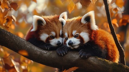 Fototapeta premium Two Red Pandas Resting on a Branch