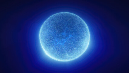 Bright blue sphere with a cosmic texture, floating against a dark background, suggesting a celestial body or energy source in deep space