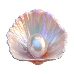Fototapeta premium A single, luminous pearl nestled within a delicate seashell, transparent background