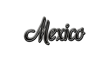 black metal 3d design of Country name Mexico on white background.