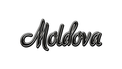 black metal 3d design of Country name Moldova on white background.