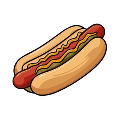 Classic Hot Dog with Mustard and Relish Vector Illustration