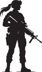 Obraz premium A strong, stoic soldier silhouette stands tall against the horizon, evoking strength, bravery, and unwavering resolve.