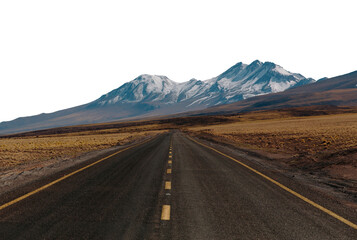 Scenic Road Pathway Through Nature, mountain on the back and Adventure cut out transparent isolated on white background PNG file