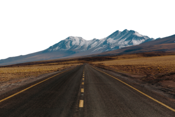 Scenic Road Pathway Through Nature, mountain on the back and Adventure cut out transparent isolated on white background PNG file