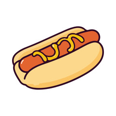 Classic Hot Dog with Mustard and Relish Vector Illustration