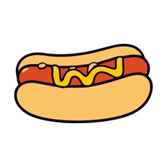 Classic Hot Dog with Mustard and Relish Vector Illustration