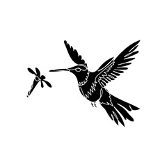 Silhouette of a honey-eating bird on a flower plant