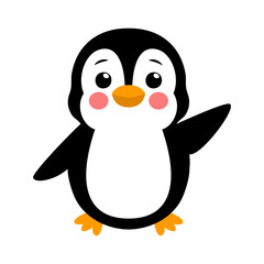 Tiempo de Navidad. Logo con pingüino alegre saludando para tarjetas y felicitaciones