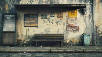 Generative AI, Faded Memories: A Worn-Out Bus Stop on a Quiet Street
