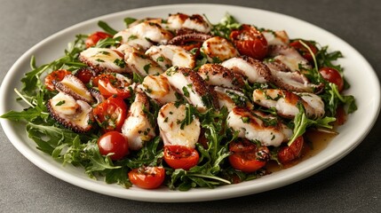 Grilled Octopus Salad with Cherry Tomatoes and Greens