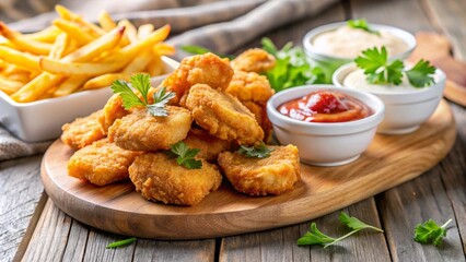 Fototapeta premium Crispy Chicken Nuggets and French Fries Platter