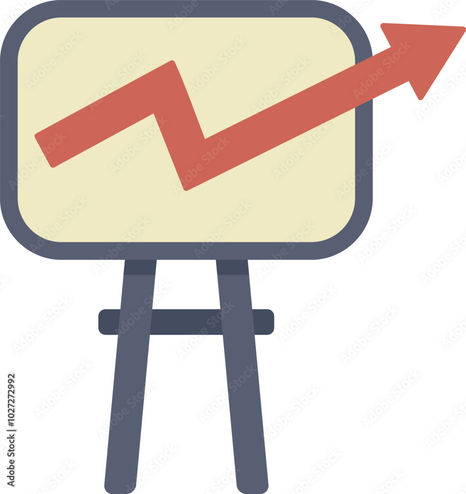Wall mural presentation board with a chart showing a growing up red arrow