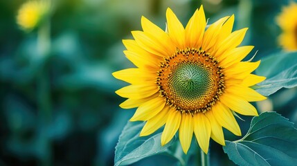 Fototapeta premium Vibrant Single Sunflower in Natural Green Setting