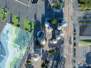 Aerial: Top down shot of Silo park in Wynyard quarter, Auckland, New Zealand © Stefan