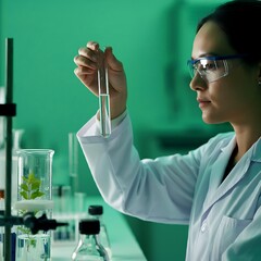 Women lab technician seeing the sample inside test tube