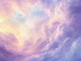 Obraz premium heavenly clouds swirling in soft pastel hues, creating a serene sky landscape painting, with gentle light filtering through, evoking a dreamlike and tranquil mood