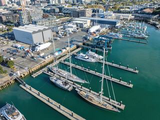 yachts moored by silo park near westhaven marina, Auckland, New Zealand